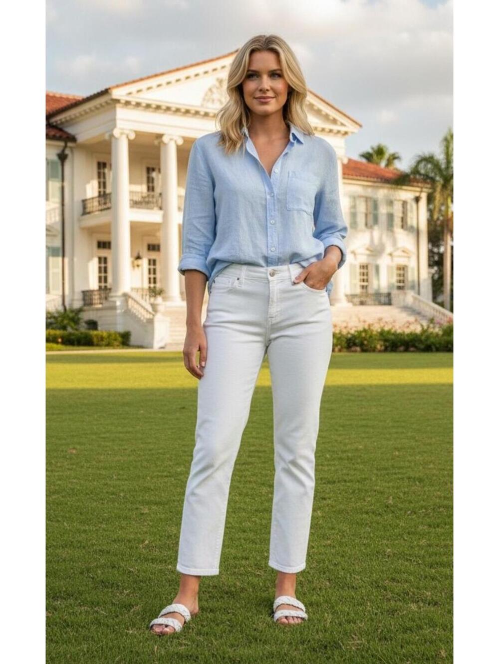 AG Adriano Goldschmied Mari Crop High Rise Slim Straight White Jeans Size 28